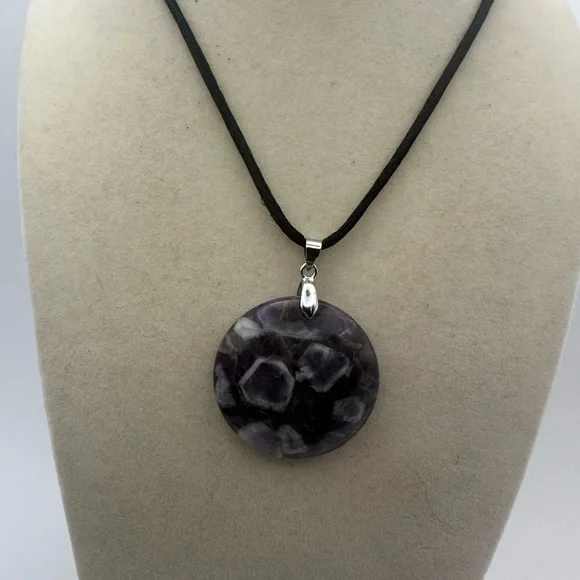 Round Dream/Chevron Amethyst Pendant on Satin Rope - Picture 10 of 10